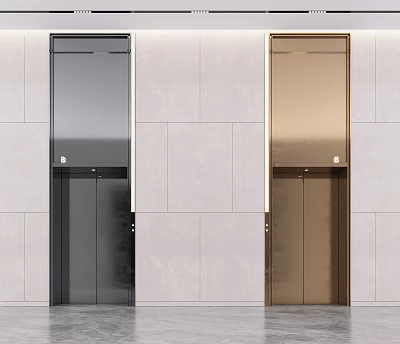 Modern Public Facilities Elevators In Black And Gold With Light Colored Wall Design 3d model