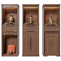 Wooden Buddhist Shrine Cabinet Set With Buddha Statues Red Candles And Storage Compartments