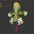 Anime Game Character With Pink Hair Green And Red Outfit White Gloves And Red Boots