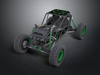 Green Off Road Vehicle With Open Frame Large Tires And Suspension System 3d model