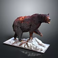 Brown Bear Sculpture Standing on Rocky Snowy Base With Detailed Fur Texture and Natural Posture
