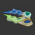 Cartoon Scene With White Irregular Shapes And Multiple Blue Circular Areas