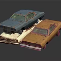 Vintage Rusted Model Cars Stacked With Three Different Colors Blue White Brown