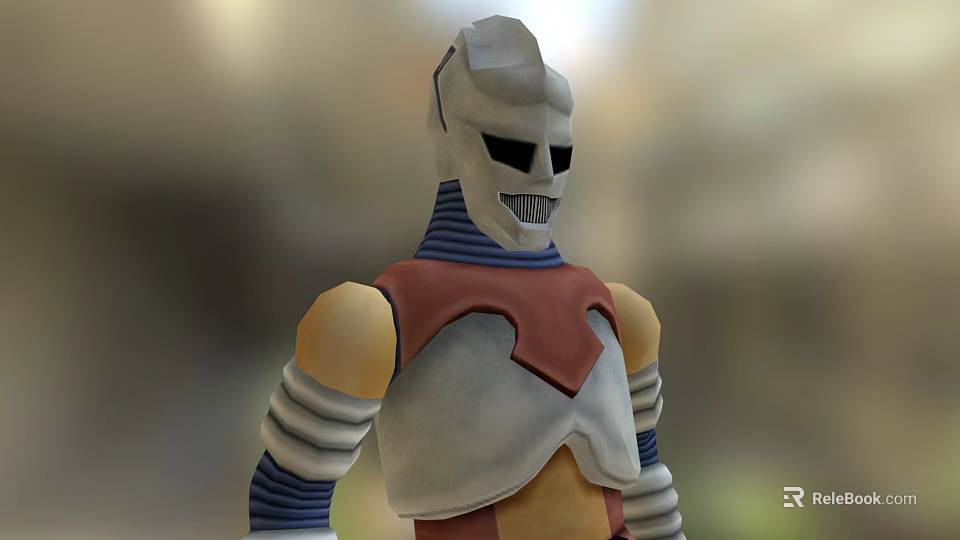 Futuristic Sci Fi Robot Character With Silver Head Red Armor And Blue Arm Bands 3d model 
