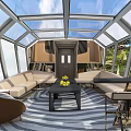 Luxurious Yacht Interior With Glass Dome Ceiling Sofas Coffee Table And Seascape TV