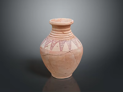 Carved Terracotta Pottery Jar With Painted Geometric Patterns And Sculptural Details 3d model