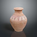 Carved Terracotta Pottery Jar With Painted Geometric Patterns And Sculptural Details