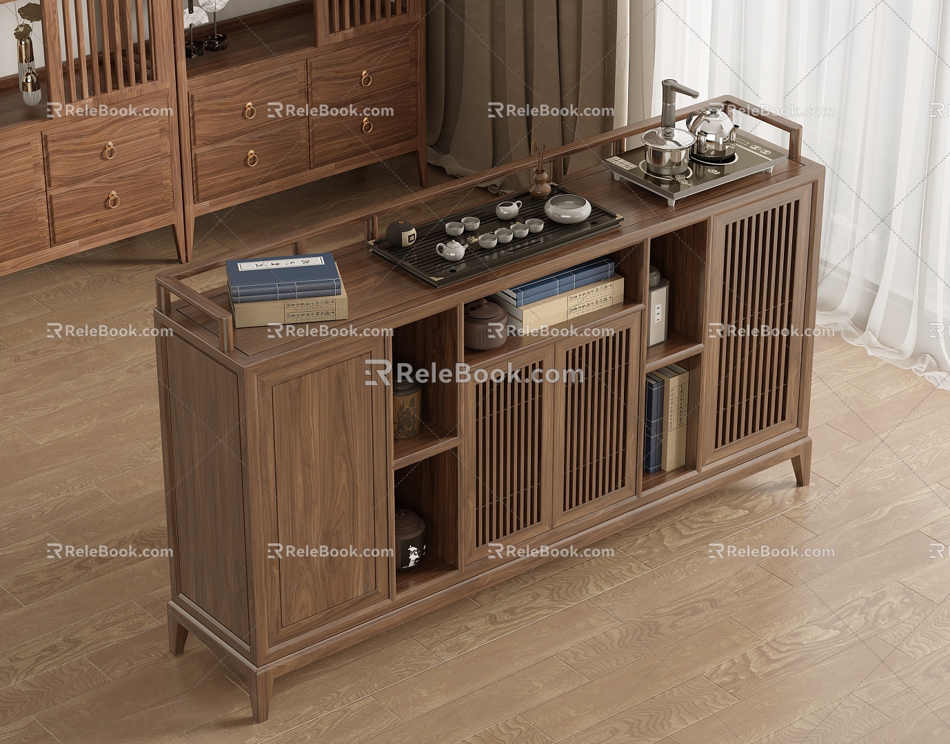 New Chinese Style Mobile Tea Cabinet Storage Cabinet Tea Cabinet Mobile Tea Table Tea Cabinet Side Cabinet Side Cabinet Tea Tray model