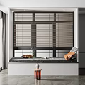 Modern Window Seat With Cushion Pillows Blinds Small Table And Green Plant