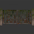 Stone Post Garden Fence With Vertical Bars Moss Covered Rust Red Green Traces