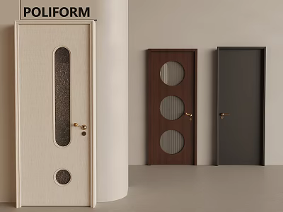 Modern Hinged Doors With Glass Panels And Golden Handles In Different Color Designs 3d model