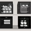 Modern Kitchen Appliances Electric Sterilizers with Dishes and Bowls on Shelves