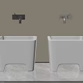 Modern Bathroom Accessories With White Square Washbasins And Wall Mounted Faucets
