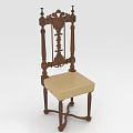 Vintage Wooden Carved Accent Chair With Beige Upholstered Seat And Ornate Armrests