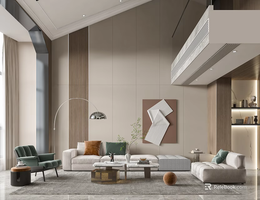 Modern Duplex Living Room with Sofas Accent Chair and Art Decor 3d model