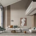 Modern Duplex Living Room with Sofas Accent Chair and Art Decor 3d model
