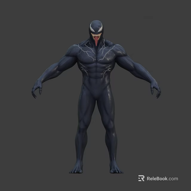 Venom Game Movie Character 3D Model With Black Suit Muscular Build And Outstretched Arms 3d model 