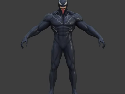 Venom Game Movie Character 3D Model With Black Suit Muscular Build And Outstretched Arms 3d model
