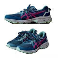 Blue Pink And Gray Athletic Shoes With Mesh Upper And Supportive Thick Soles