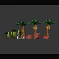 Cartoon Scene With Orange Trunk Palms Green Cacti And Red Rocks