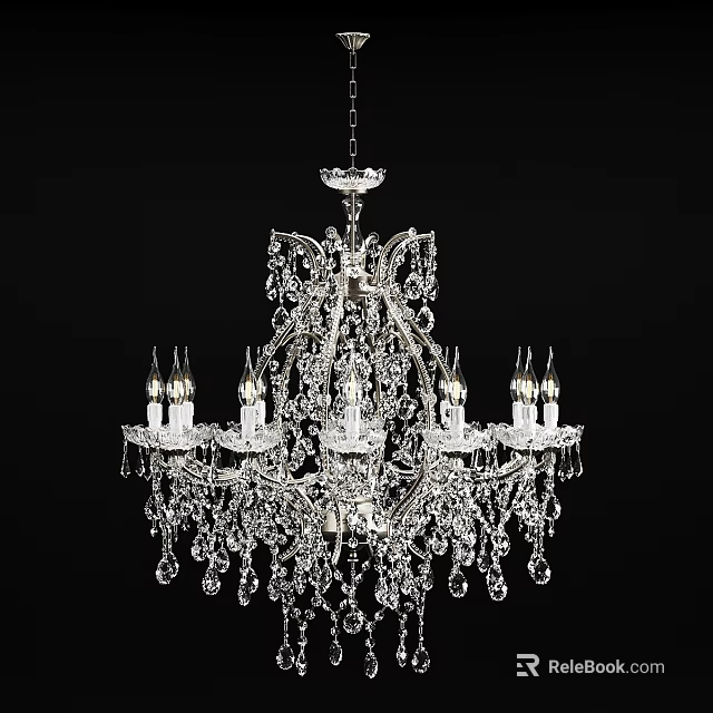 Luxurious Classic Crystal Chandelier With Candle Style Arms And Pendant Crystals 3d model 
