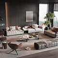 Minotti Modern Sofa Coffee Table Combination Straight Row Sofa Two-Seat Sofa Rite Coffee Table Large Flat Floor 3d model