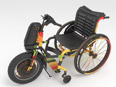 Colorful Striped Sporty Wheelchair With Large Wheels Black Seat And Storage Bag 3d model