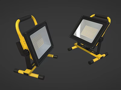 Portable Work Lights With Yellow Black Handle And Stable Stand For LED Lighting 3d model