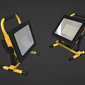 Portable Work Lights With Yellow Black Handle And Stable Stand For LED Lighting 3d model