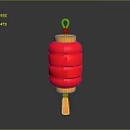 Traditional Chinese Red Lantern With Yellow Top Green Decorations And Tassel