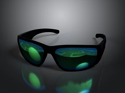 Modern Black Frame Sunglasses With Green Reflective Lenses For Daily Use 3d model