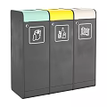 Public Multi Compartment Trash Bins With Colored Lids And Recycling Icons