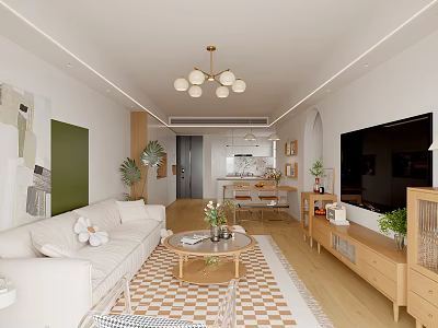 Cozy Cream Tone Open Plan Living And Dining Room With Natural Light Wood Home Interiors 3d model