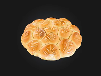 Golden Round Baked Bread With Intricate Leaf Shaped Patterns On Surface 3d model