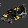 Concrete Mixer Truck With Flame Design Black Yellow Color Detailed Model