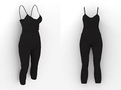 Stylish Black Jumpsuit With Spaghetti Straps Fitted Design And Cropped Length 3d model