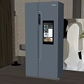 Modern Gray Double Door Refrigerator Freezer With Smart Display In Interior Decor 3d model