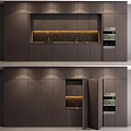 Dark Modern Kitchen Cabinets With Island Countertop And Built-in Ovens