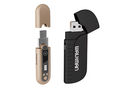 Walkman USB Flash Drive in Beige and Black with Retractable Cover Design 3d model