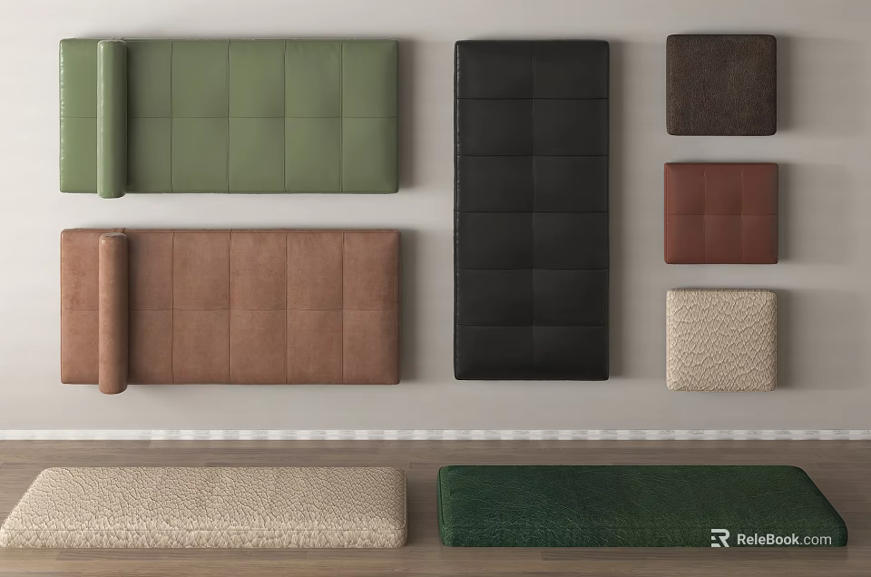Upholstered Pads In Green Black Brown Beige Rectangular And Square For Home Decor 3d model