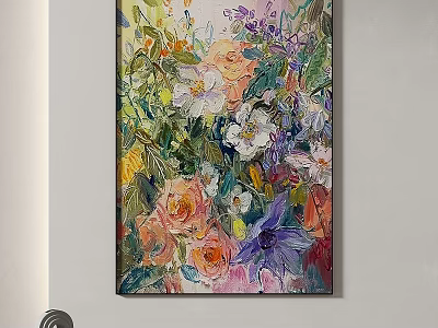 Vibrant Floral Oil Painting With Pink Orange Purple White Flowers For Wall Decor 3d model