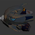Futuristic Rusted Mechanical Robot With Blue Glowing Eyes And Metallic Armor