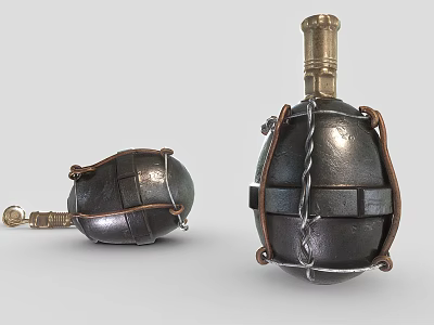 Vintage Military Hand Grenade With Metallic Casing And Chain Handle Design 3d model