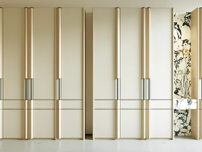 Modern Minimalist Wardrobe With Light Colored Panel Doors And Metal Handles 3d model