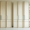 Modern Minimalist Wardrobe With Light Colored Panel Doors And Metal Handles