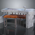 Modern Concrete Top Furniture With Wooden Stool And Metal Frame Design