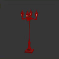 Vintage Street Lamp With Four Lamps Red Arms And Decorative Metal Pole