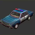 Blue Police Car With Red And Blue Lights Silver Accents And Cartoon Style Design