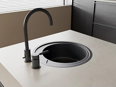 Modern Black High Arc Kitchen Faucet With Black Sink On Light Countertop 3d model