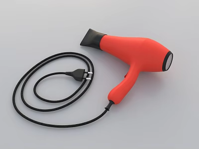 Red Hair Dryer With Black Power Cord And Plug As Daily Electrical Appliance 3d model